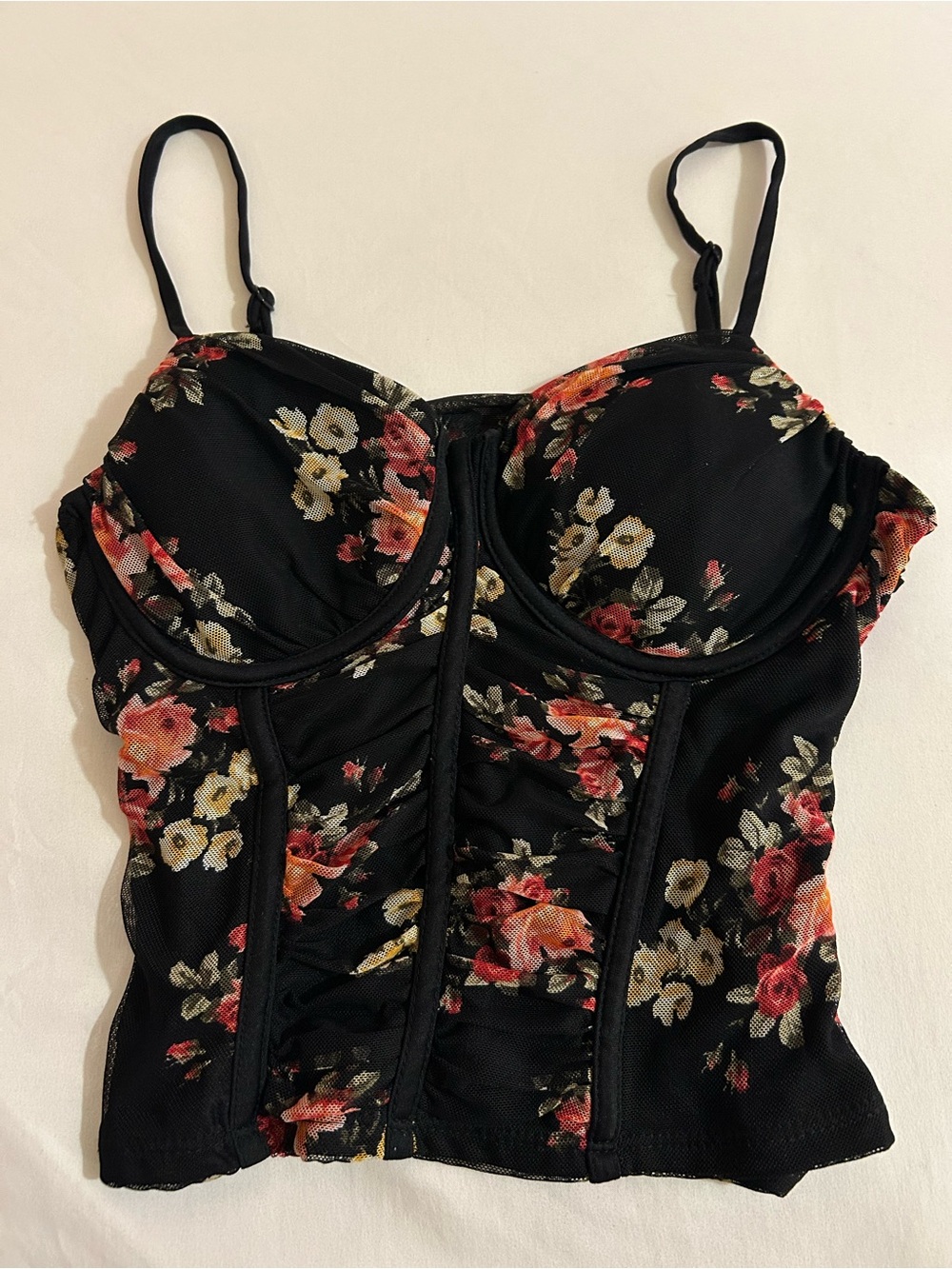 Black Floral Mesh Bustier Camisole
